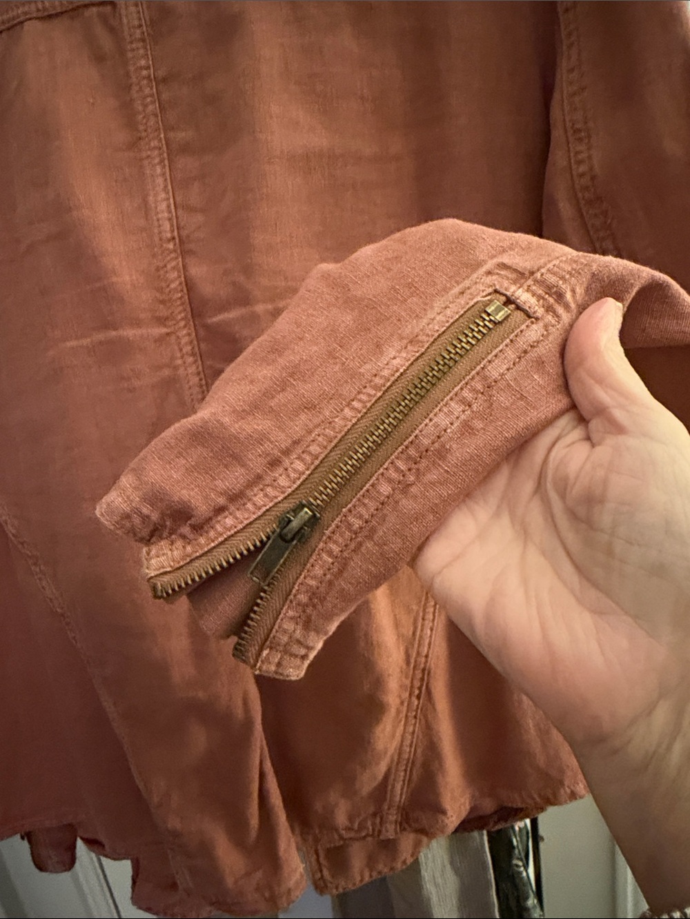 Free People Rosewood Brushed Linen Blend Moto Utility Jacket L - Picture 6 of 6